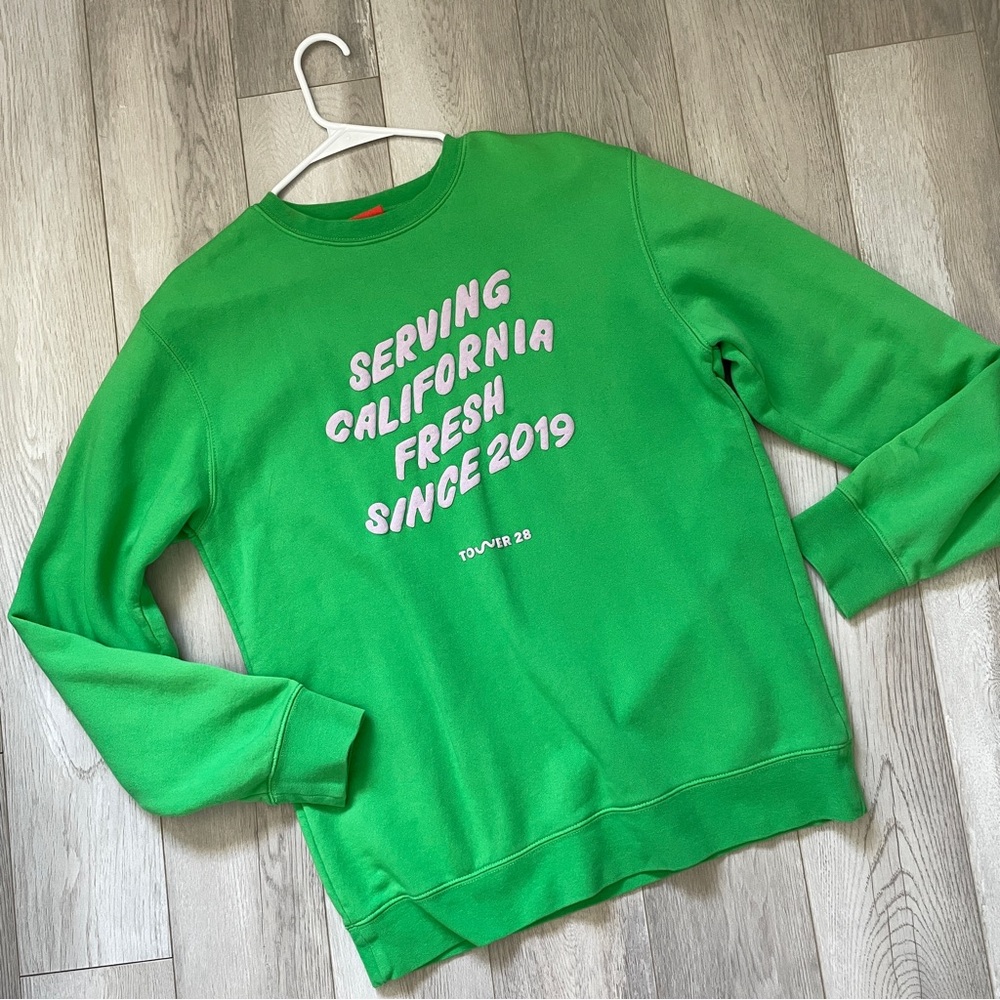 Tower 28 Beauty Serving California Since 2019 Crewneck Sweater Green (Medium)